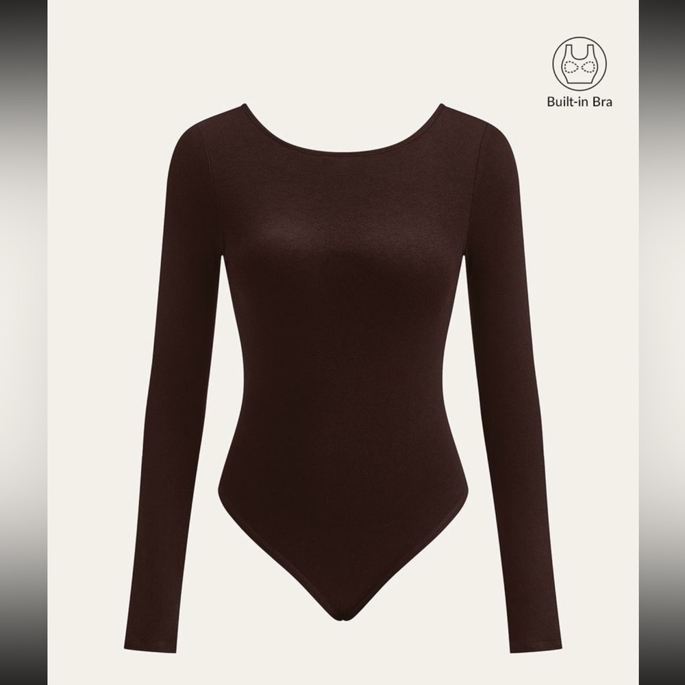 Dark Brown Low Open Back Long Sleeve Bodysuit